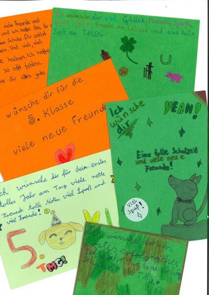 Beispiele von Karten, die die 5er gemalt und geschrieben haben.